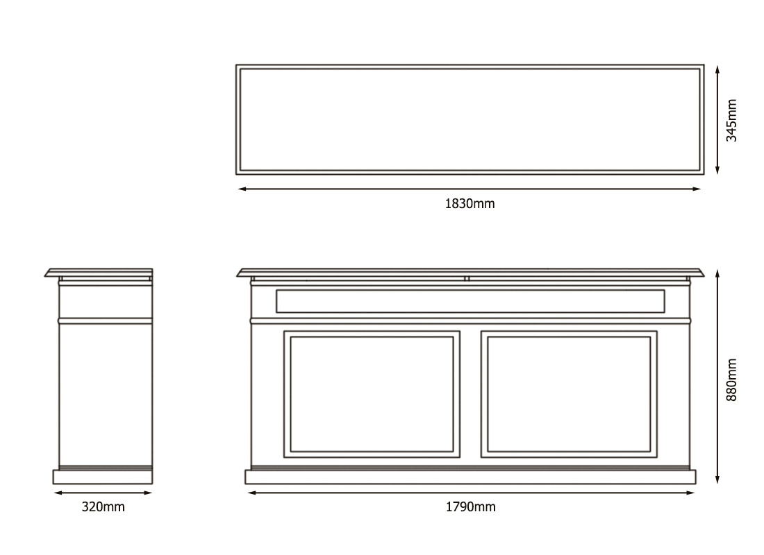 Cast Iron 2 Panel Radiator Cover Line Drawing